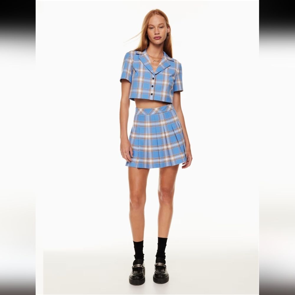 Bundle! Aritzia Sunday Best Tuesday Blue Brown Plaid Skirt Set M Medium / 6